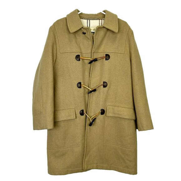 Vintage Duffle Coat Mens Size Large Wool Toggle Tan Winter Overcoat Croydon - Picture 1 of 4